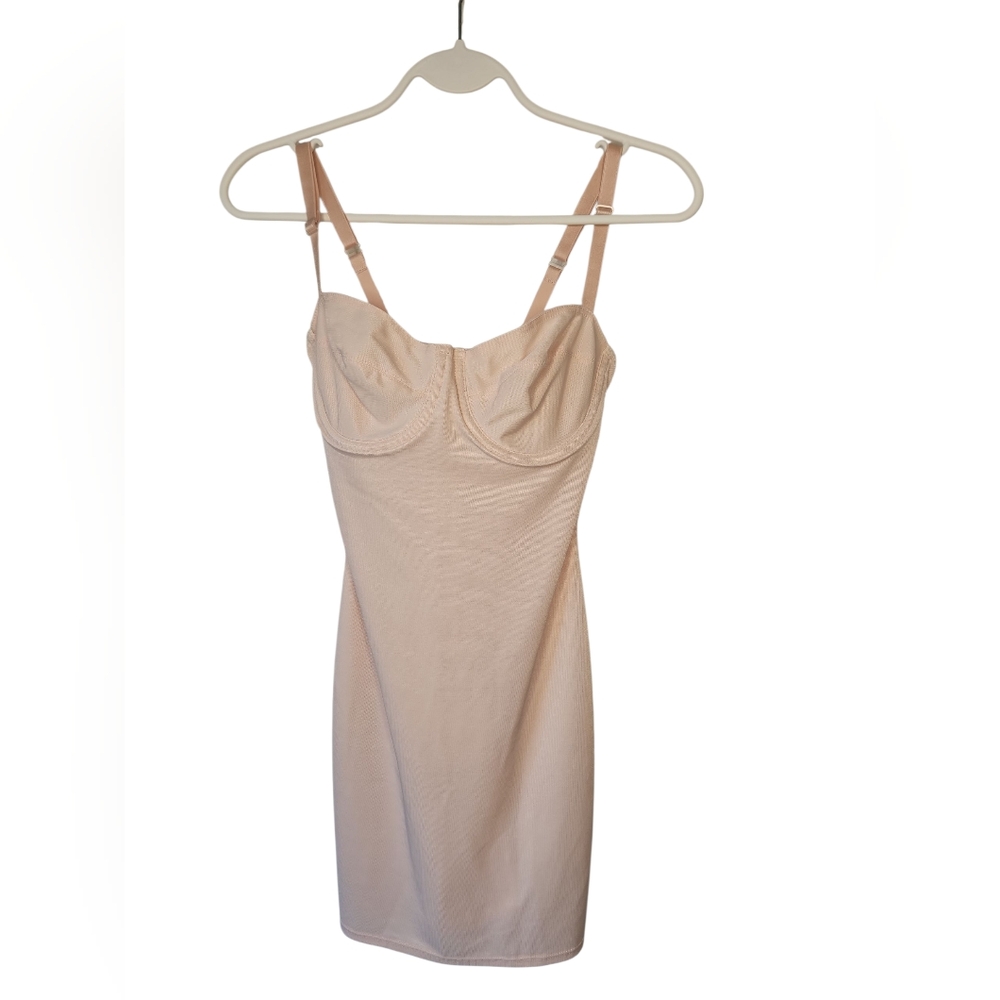 Vintage Nip Tuck & Boost Pale Pink Adjustable Strap Bodycon Slip Dress Size 34B